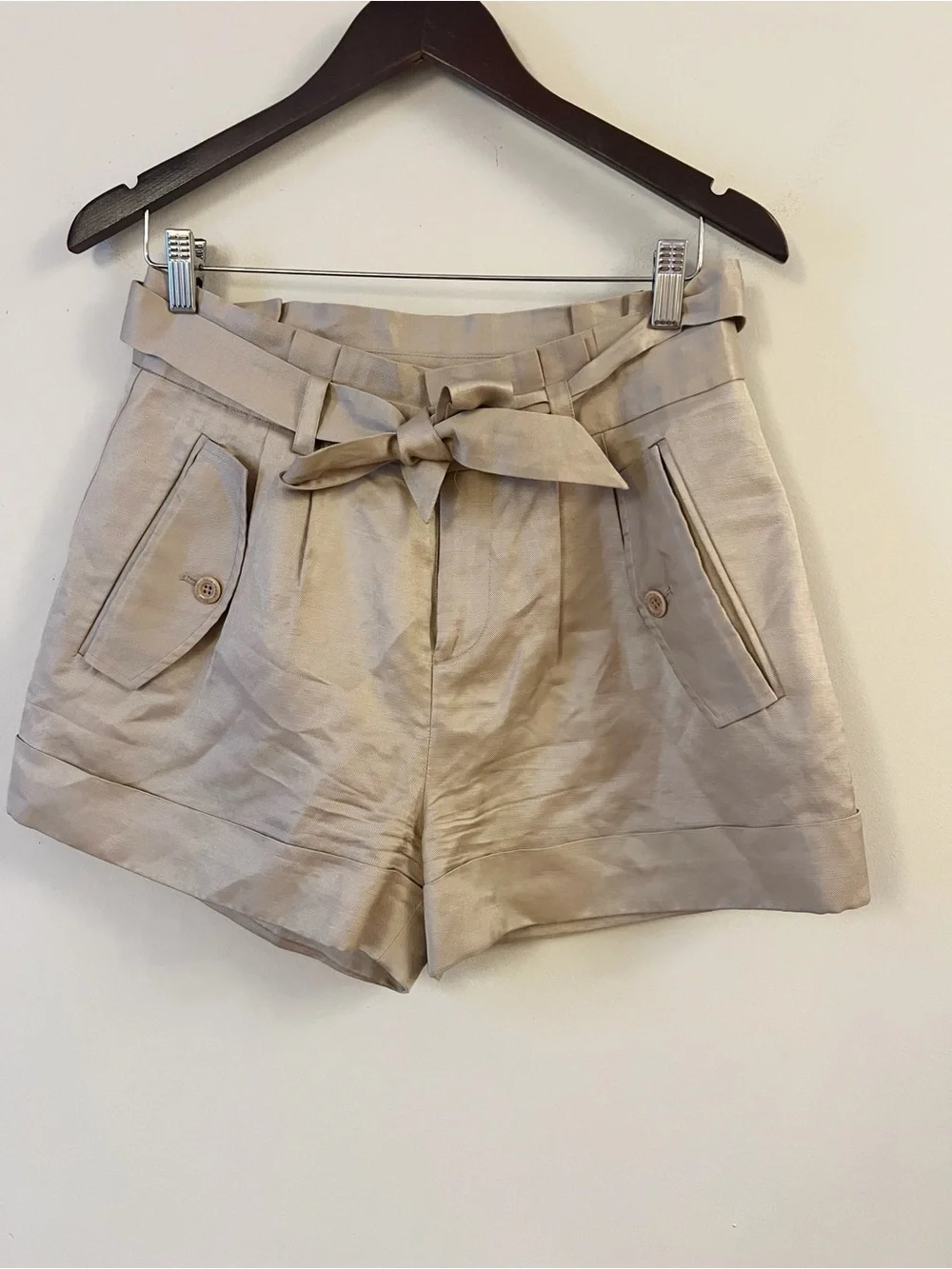 Kate Spade New York Paperbag Waist Belted Shorts Beige Size 6